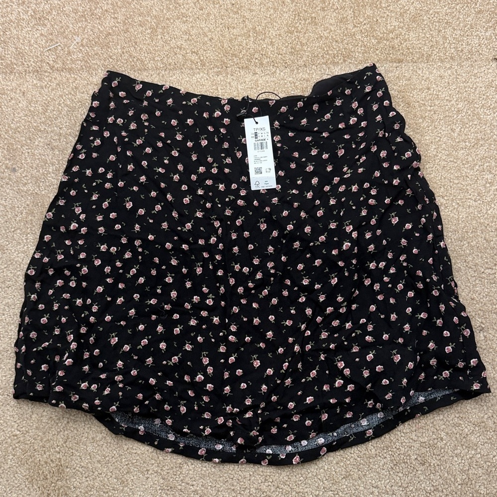 NWT Garage Black Mini Skirt with Pink Floral Pattern